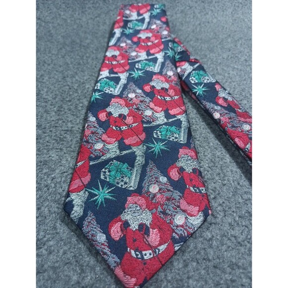 Camden Court Santa On Skis Blue Tie Christmas Trees Presents Stars - Picture 2 of 4